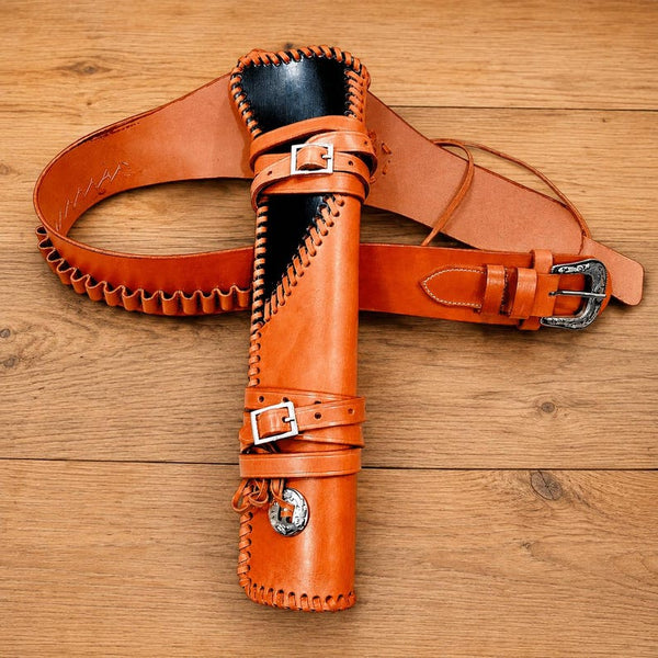 Handmade Leather Mare's Leg Holster with Belt, Western Cowboy Rig, Custom Leather Scabbard, Ranch Gear, Costume Accessory