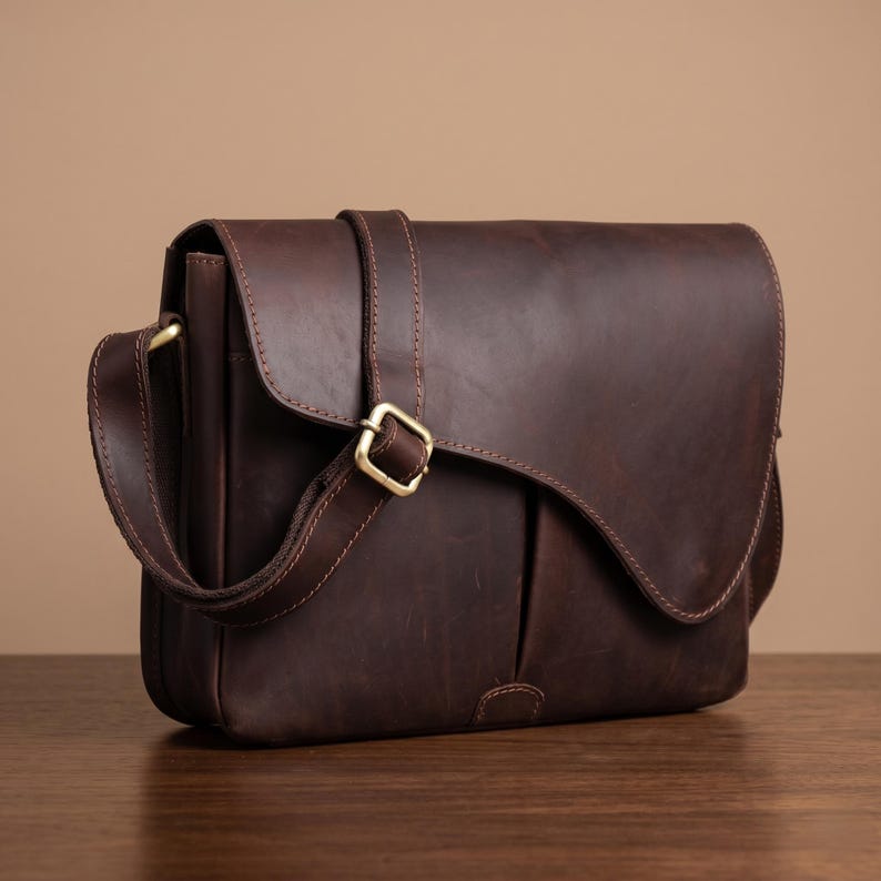 Personalized Handmade Buffalo Leather Crossbody Bag | Top Grain Leather Messenger Purse | Vintage Shoulder Satchel Gift for Women Men | HLC