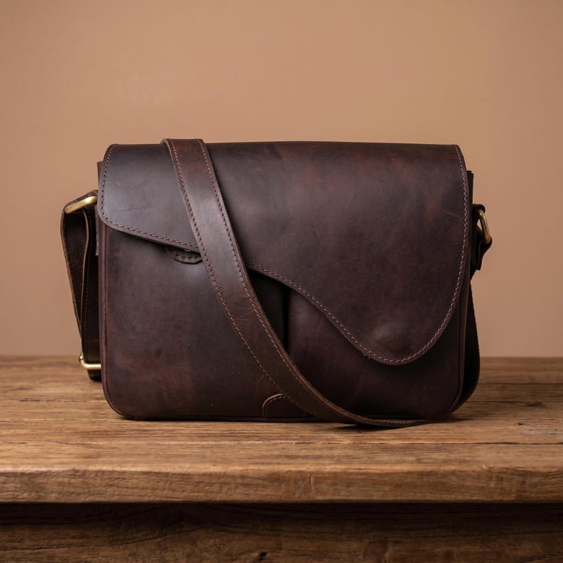 Personalized Handmade Buffalo Leather Crossbody Bag | Top Grain Leather Messenger Purse | Vintage Shoulder Satchel Gift for Women Men | HLC