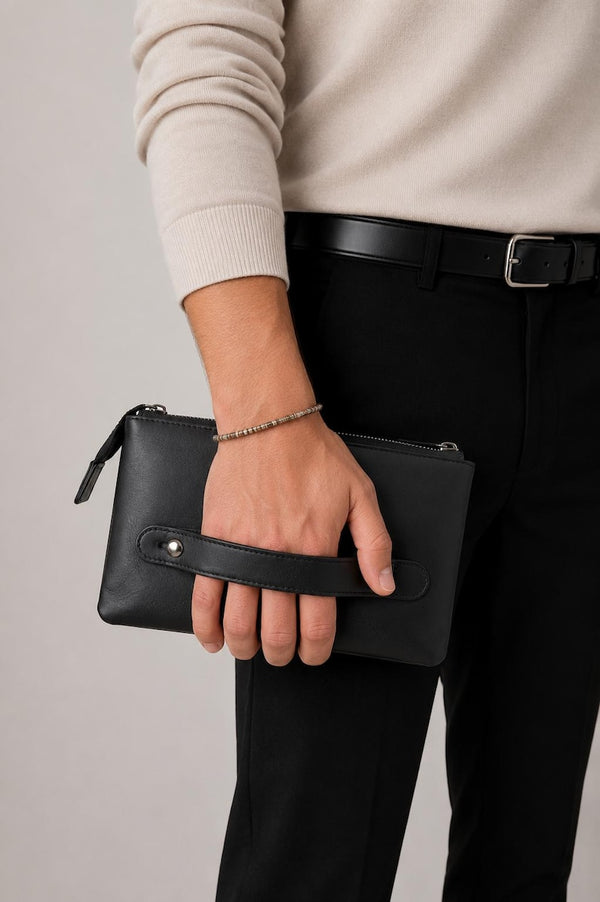 Genuine Leather Handbag, Leather Travel Clutch Bag, Leather Pouch, Toiletry Bag, Clutch Purse for Men and Women