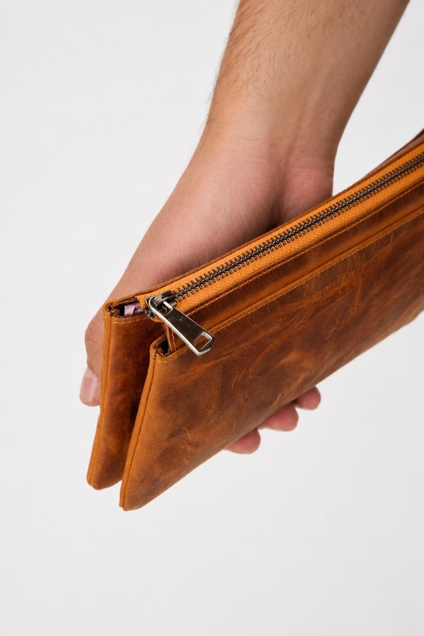 Genuine Leather Handbag, Leather Travel Clutch Bag, Leather Pouch, Toiletry Bag, Clutch Purse for Men and Women