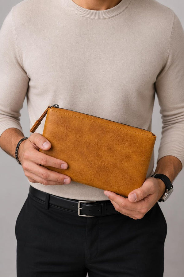 Genuine Leather Handbag, Leather Travel Clutch Bag, Leather Pouch, Toiletry Bag, Clutch Purse for Men and Women