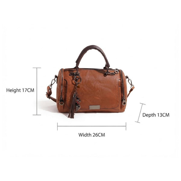 Vintage Style Barrel Crossbody Bag with Tassel Detail – Casual Leather Handbag for Women, Rustic Shoulder Purse, Everyday Tote Timeless Gift
