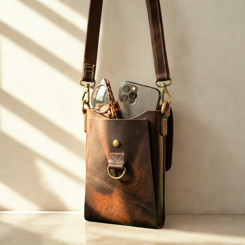 Handcrafted Full Grain Leather Crossbody Bag, Rustic Vintage Sling Satchel
