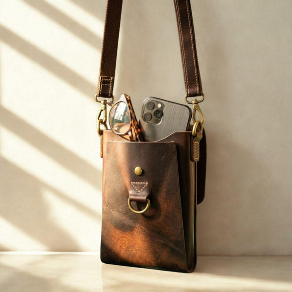 Handcrafted Full Grain Leather Crossbody Bag, Rustic Vintage Sling Satchel