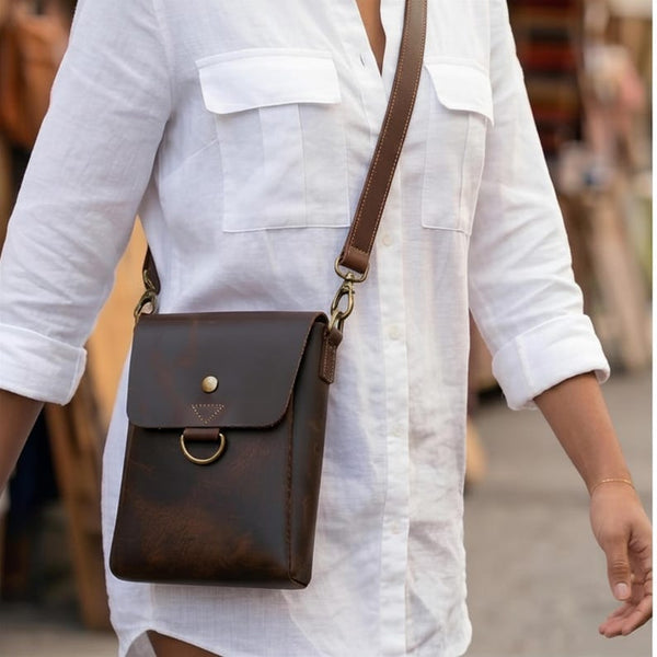 Handcrafted Full Grain Leather Crossbody Bag, Rustic Vintage Sling Satchel