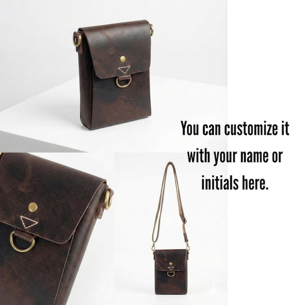Handcrafted Full Grain Leather Crossbody Bag, Rustic Vintage Sling Satchel