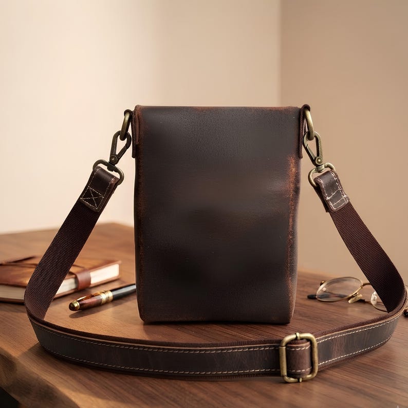 Handcrafted Full Grain Leather Crossbody Bag, Rustic Vintage Sling Satchel