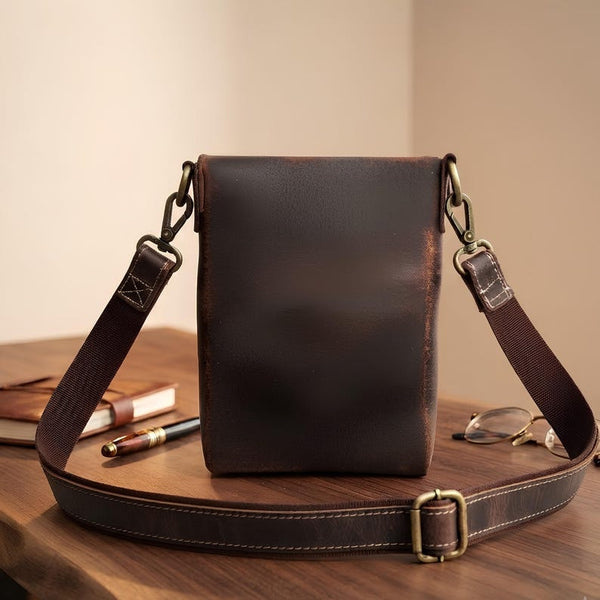 Handcrafted Full Grain Leather Crossbody Bag, Rustic Vintage Sling Satchel