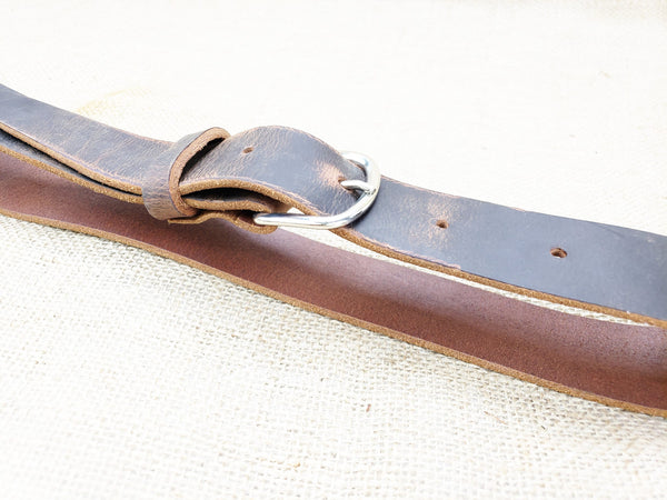 Plain Leather Belt - Distressed Leather Belt with Brass Hardware - Simple Rugged Men Gift for Guys