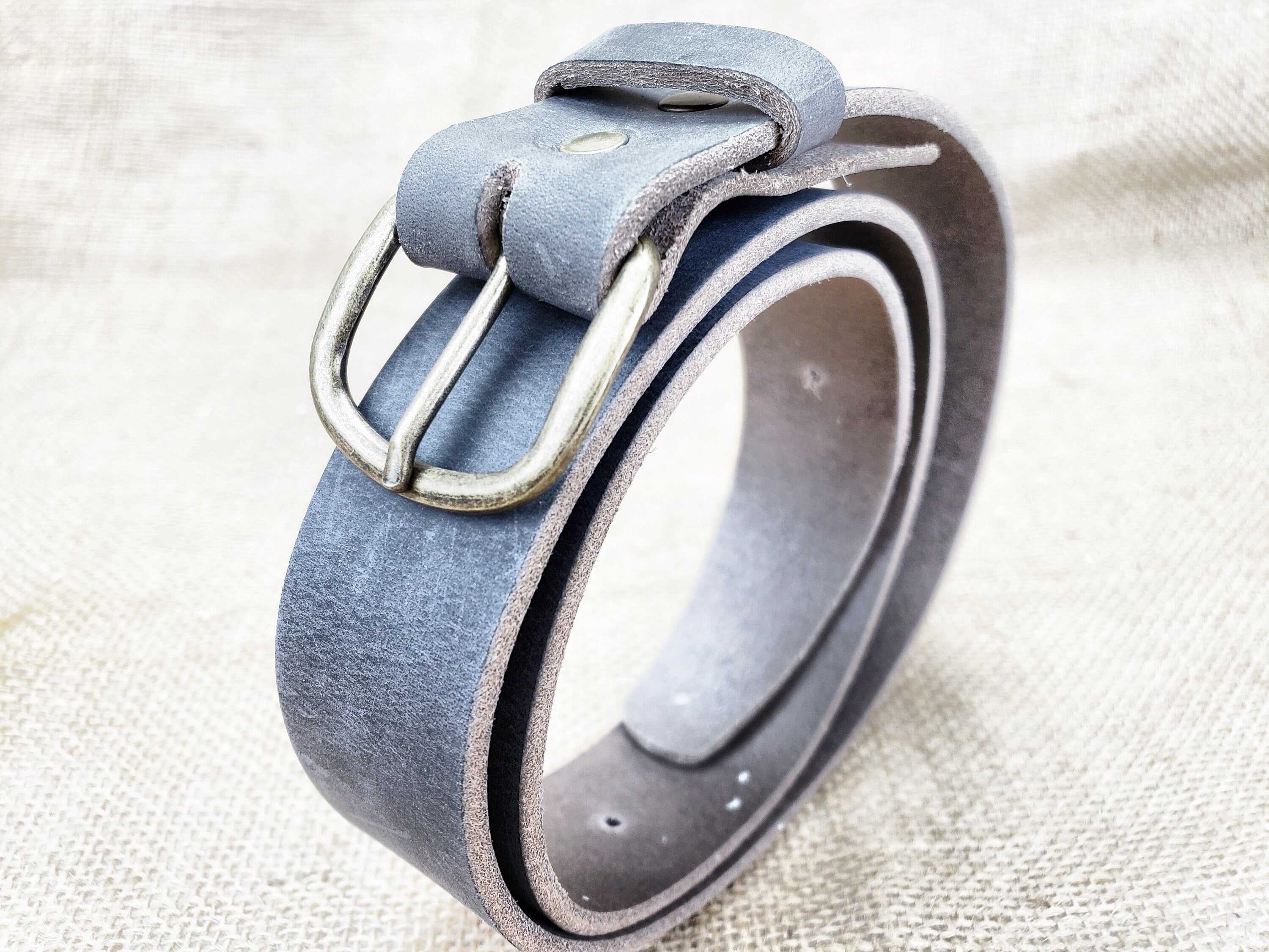 Plain Leather Belt - Distressed Leather Belt with Brass Hardware - Simple Rugged Men Gift for Guys