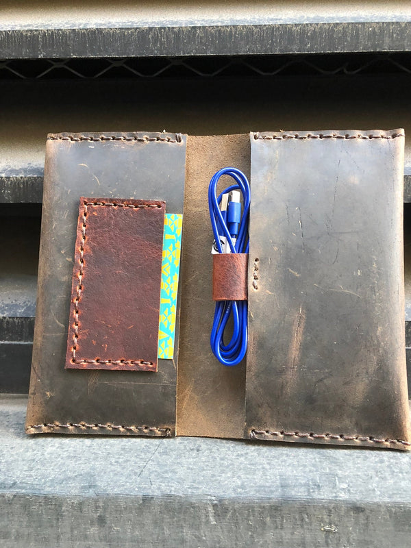 Dual Phone Case/ Leather iPhone 17 Case/ Double iPhone Wallet / Expresso Leather
