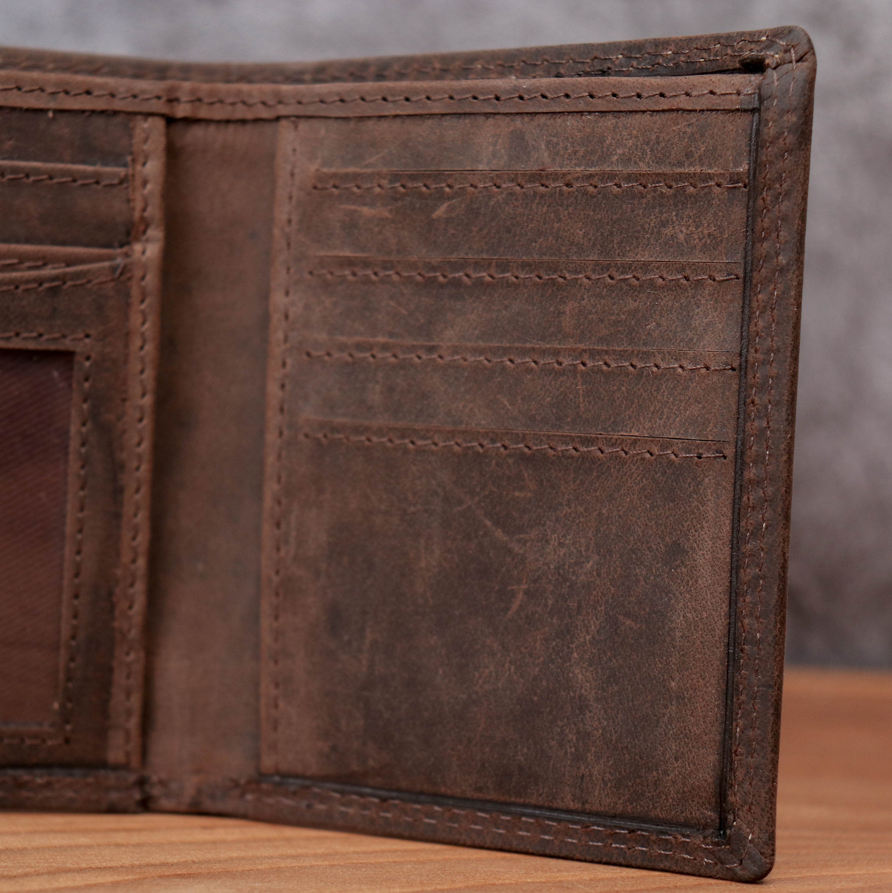 Personalized Full Grain Leather Mens Trifold Wallet: Initials and Inside Engraving