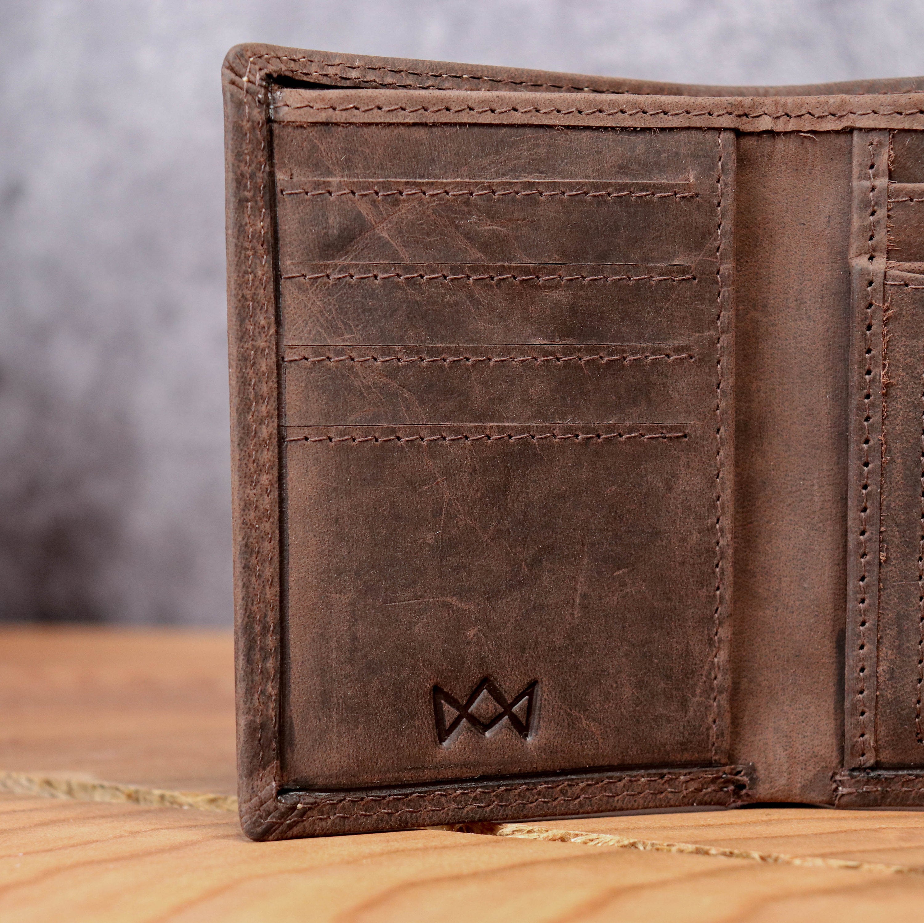 Personalized Full Grain Leather Mens Trifold Wallet: Initials and Inside Engraving