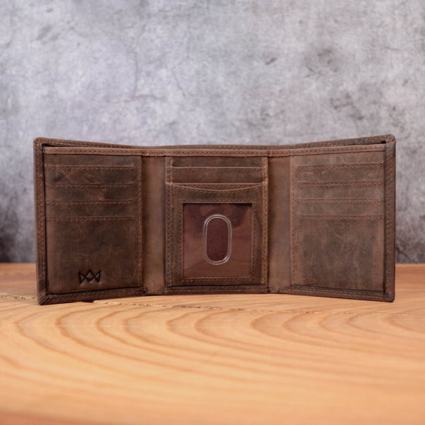 Personalized Full Grain Leather Mens Trifold Wallet: Initials and Inside Engraving