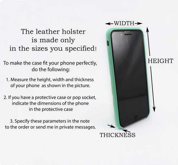 Handmade Crazy Horse Leather Phone Holster with Belt Loop, Custom Fit Case For iPhone