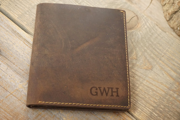 Leather Wallet XLarge Bilfold : Rustic Oiled-Tanned, Extra Card Space Personalized