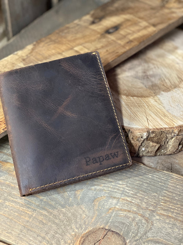 Leather Wallet XLarge Bilfold : Rustic Oiled-Tanned, Extra Card Space Personalized