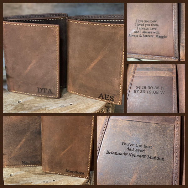 Leather Wallet XLarge Bilfold : Rustic Oiled-Tanned, Extra Card Space Personalized