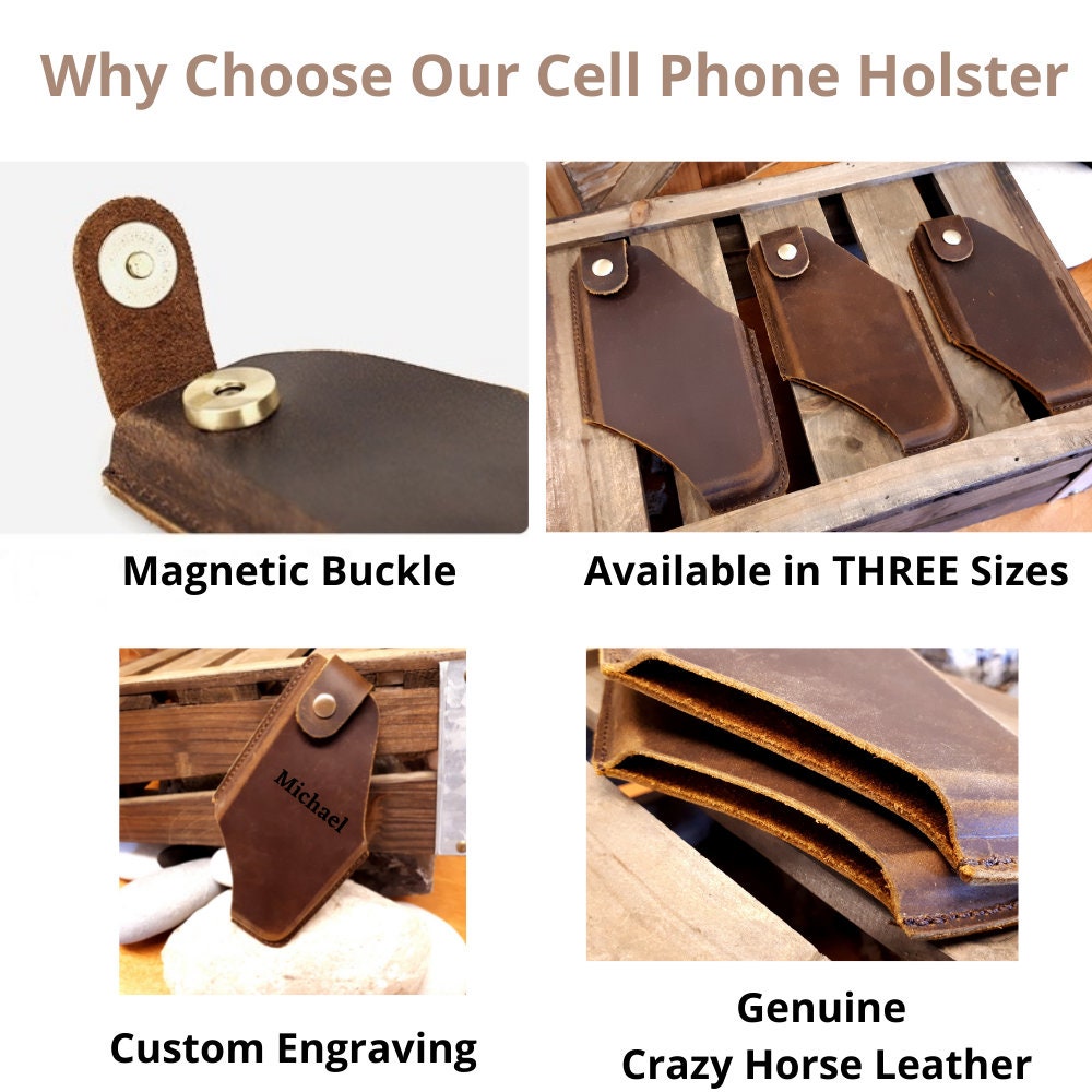 Phone leather holster, smartphone custom belt case, engraved cell phone holster, iPhone Belt Holder, Samsung phone holster, Belt phone case