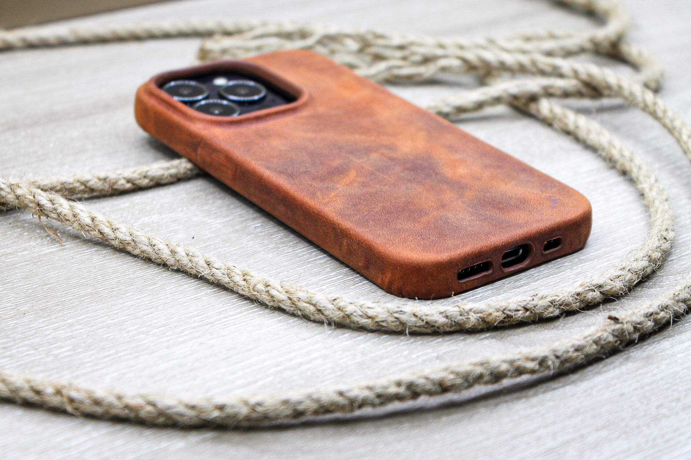 Custom Tumbled Phone Case, Tan Phone Cover, iPhone 14, 13, 12, 11, Pro Max / Plus Case, Snap on Full Cover, Luxury Leather Phone Cover