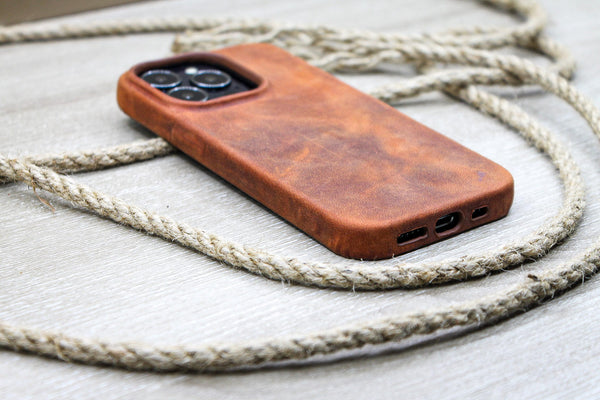 Custom Tumbled Phone Case, Tan Phone Cover, iPhone 14, 13, 12, 11, Pro Max / Plus Case, Snap on Full Cover, Luxury Leather Phone Cover