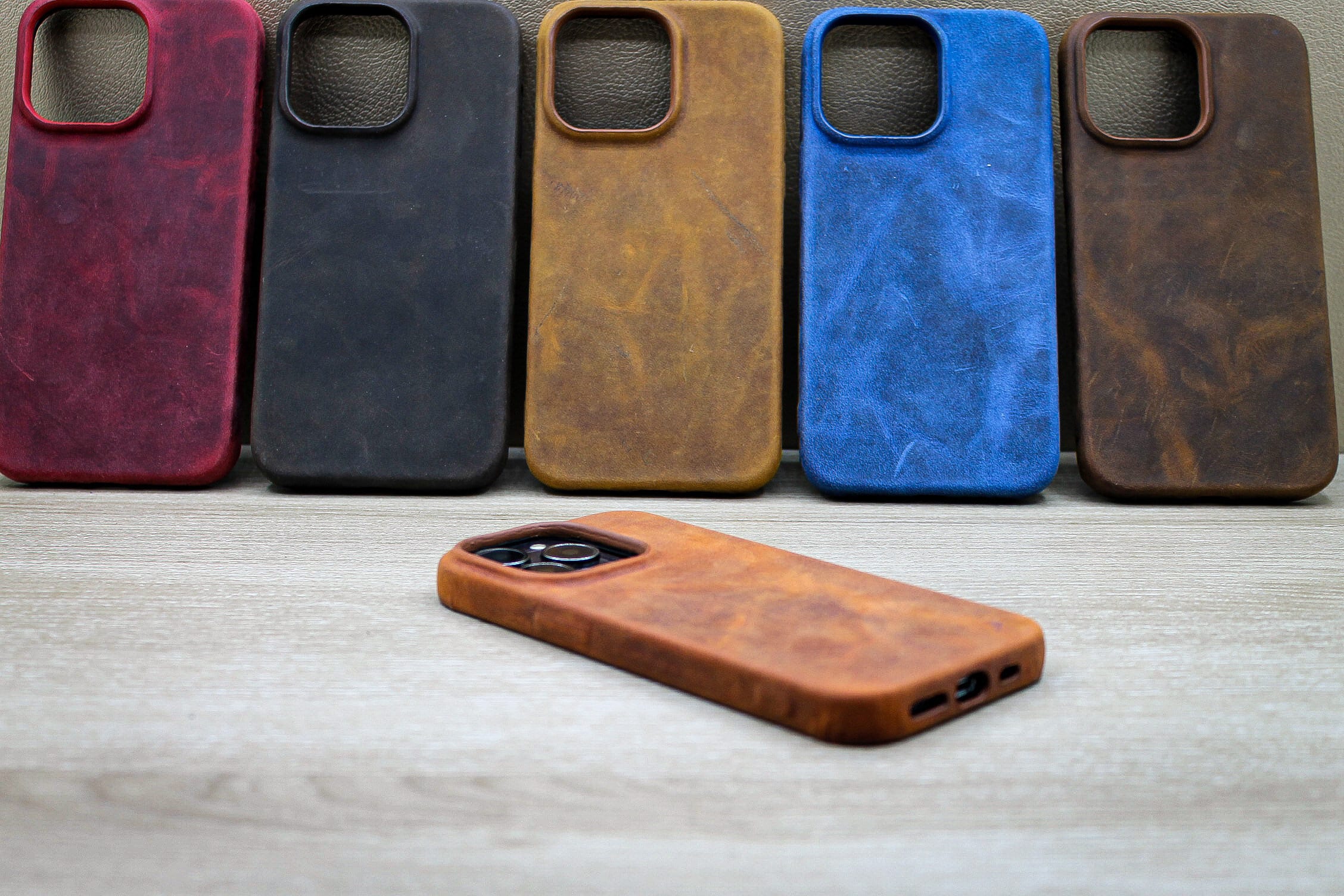 Custom Tumbled Phone Case, Tan Phone Cover, iPhone 14, 13, 12, 11, Pro Max / Plus Case, Snap on Full Cover, Luxury Leather Phone Cover