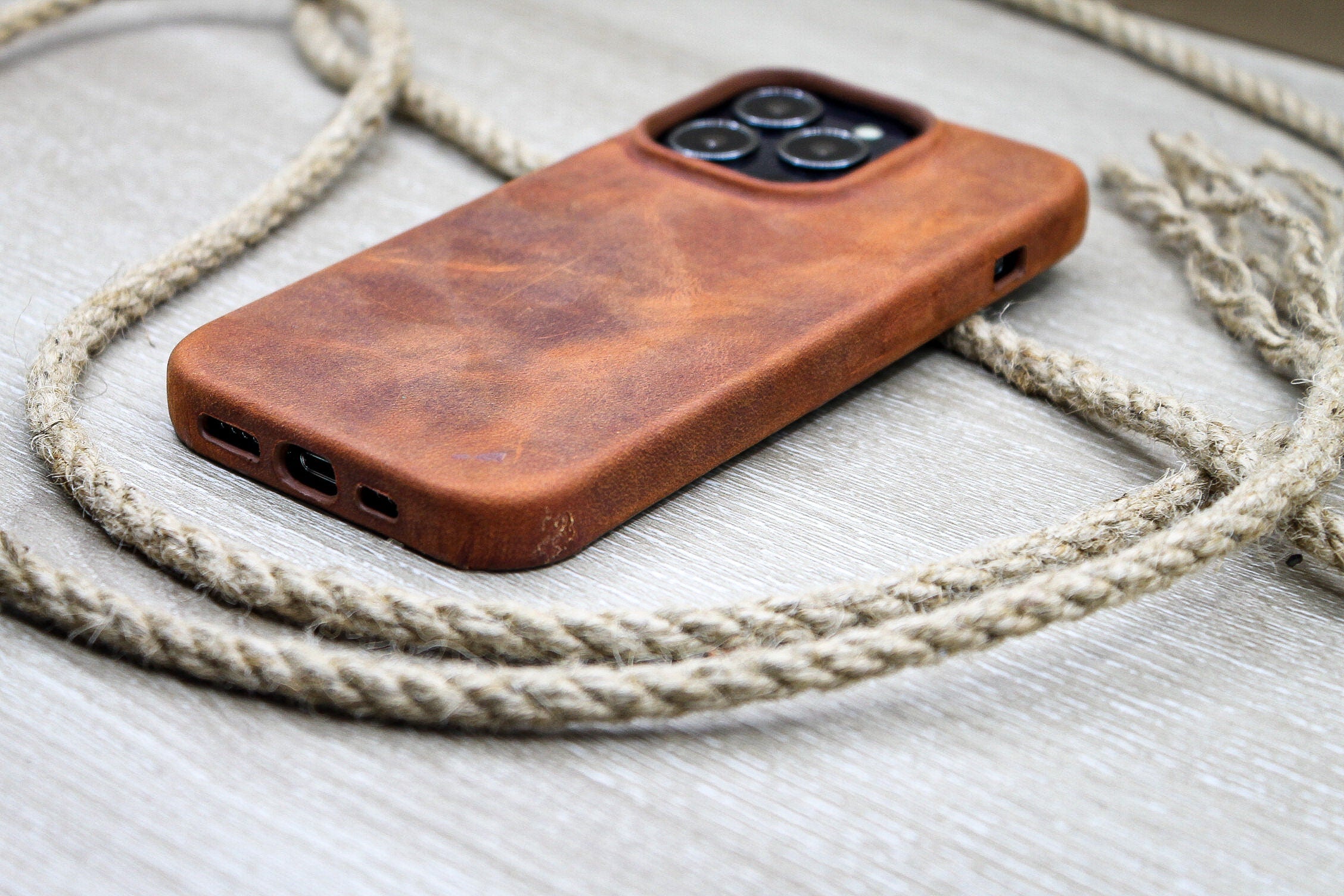 Custom Tumbled Phone Case, Tan Phone Cover, iPhone 14, 13, 12, 11, Pro Max / Plus Case, Snap on Full Cover, Luxury Leather Phone Cover
