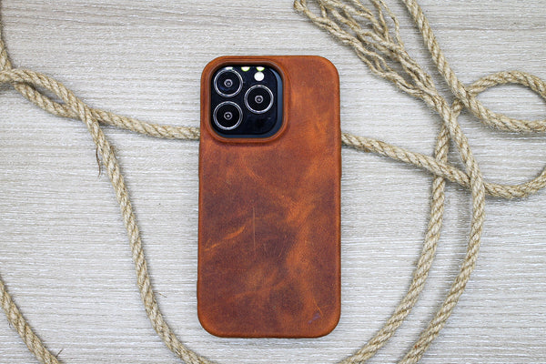 Custom Tumbled Phone Case, Tan Phone Cover, iPhone 14, 13, 12, 11, Pro Max / Plus Case, Snap on Full Cover, Luxury Leather Phone Cover