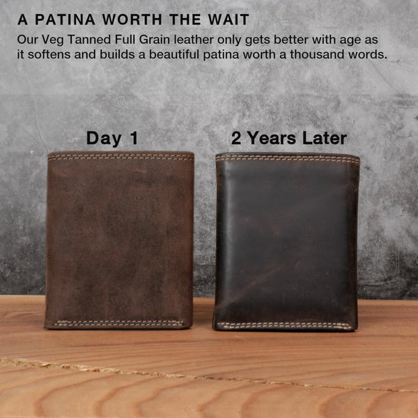 Personalized Full Grain Leather Mens Trifold Wallet: Initials and Inside Engraving