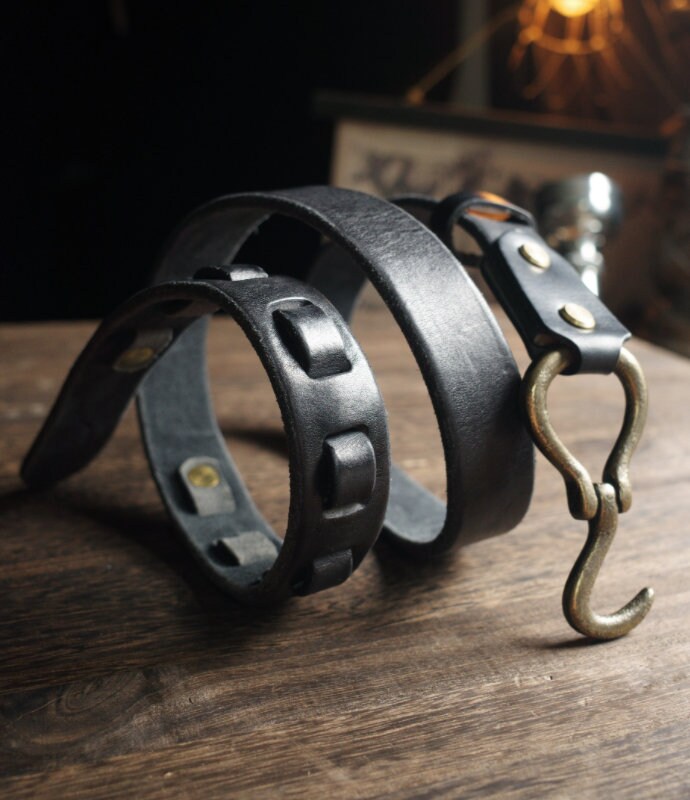 Handmade Vintage Mens Leather Belt,Vintage Handmade brass hook Trooper Leather Belt,Gifts for Him,Distressed Belt