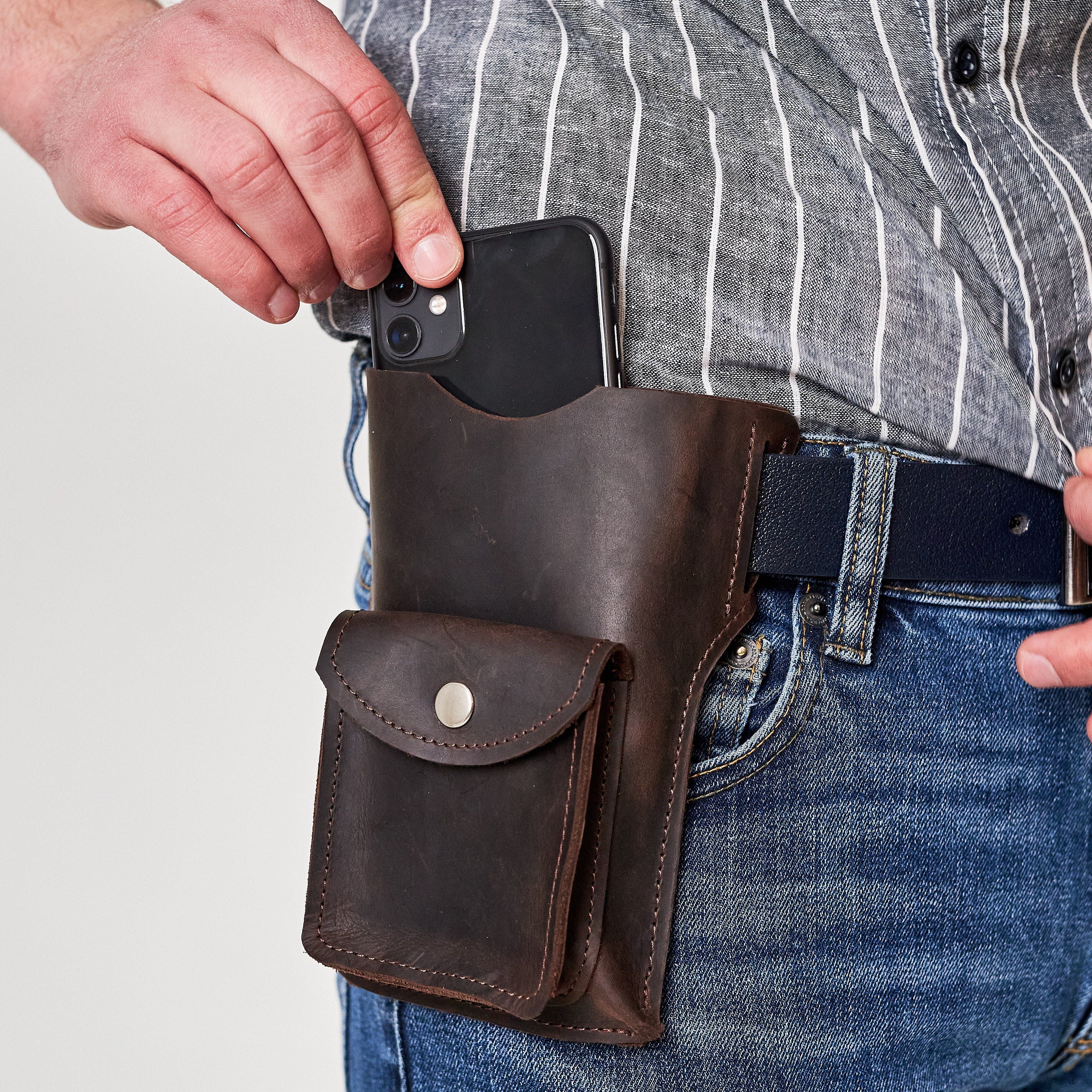 Engraved leather belt phone case, Leather belt phone pouch, Cell phone belt holder, Phone belt case, Phone holsters, Leather belt wallet
