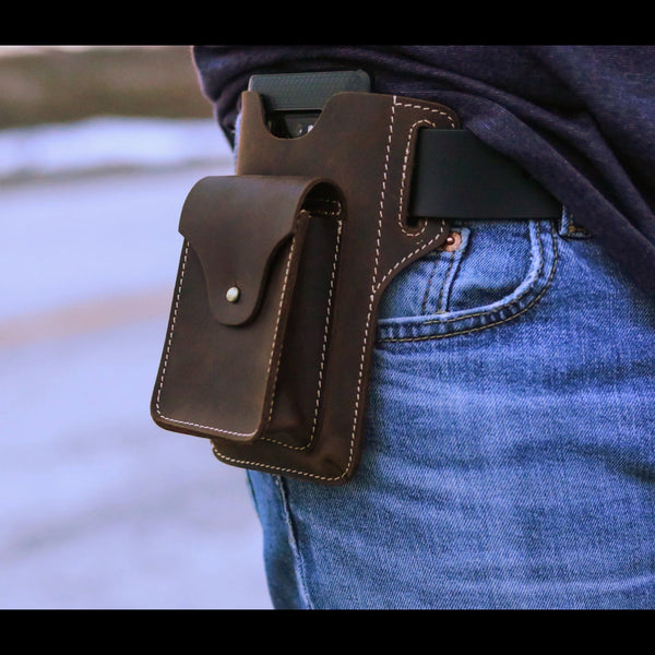 Personalized Full Grain Leather Cell Phone Holster, Men's Belt Case