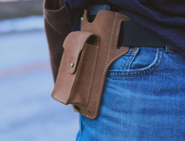 Personalized Full Grain Leather Cell Phone Holster, Men's Belt Case