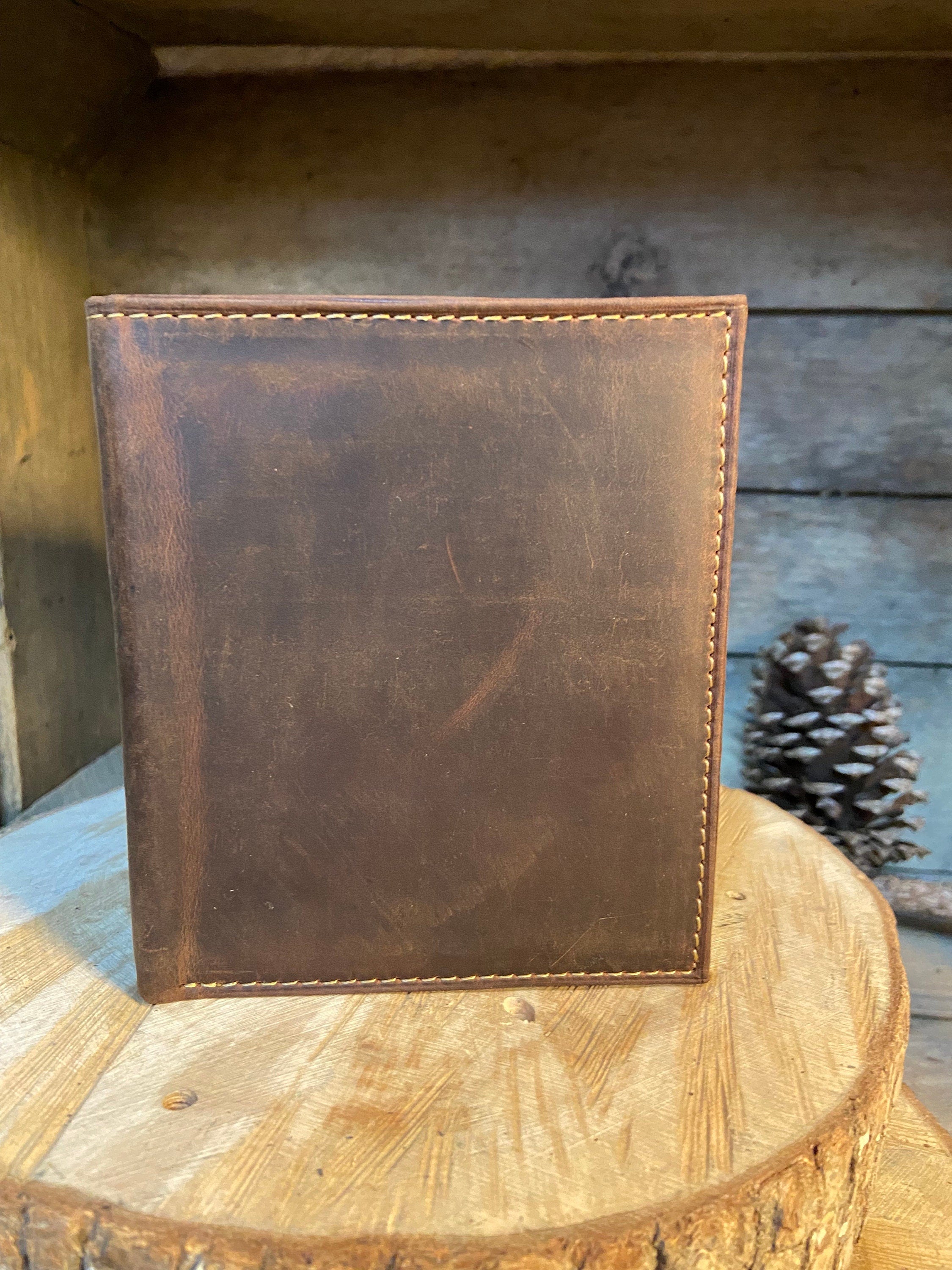 Leather Wallet XLarge Bilfold : Rustic Oiled-Tanned, Extra Card Space Personalized