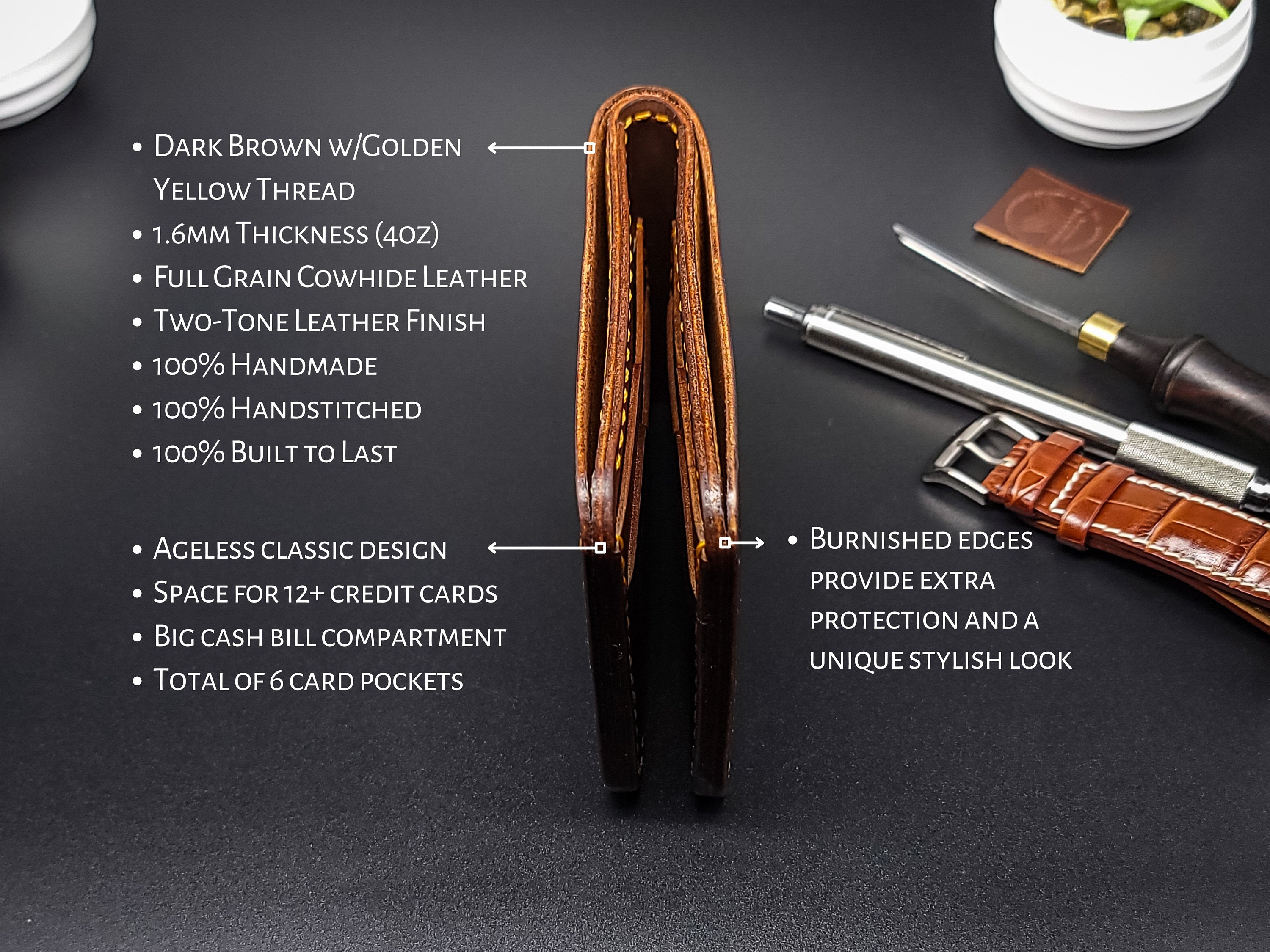 Handmade Full Grain Leather Wallet, Personalized Anniversary & Christmas Gift for Him, Engraved Custom Wallets for Men, Boyfriend, Groomsmen