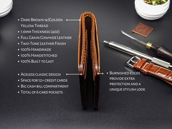 Handmade Full Grain Leather Wallet, Personalized Anniversary & Christmas Gift for Him, Engraved Custom Wallets for Men, Boyfriend, Groomsmen