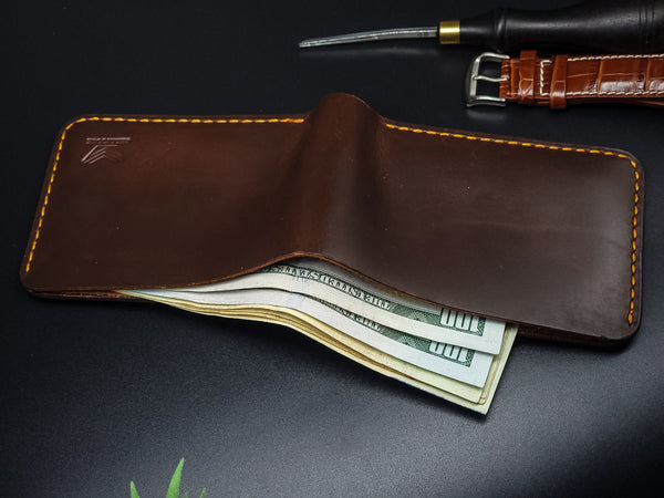 Handmade Full Grain Leather Wallet, Personalized Anniversary & Christmas Gift for Him, Engraved Custom Wallets for Men, Boyfriend, Groomsmen