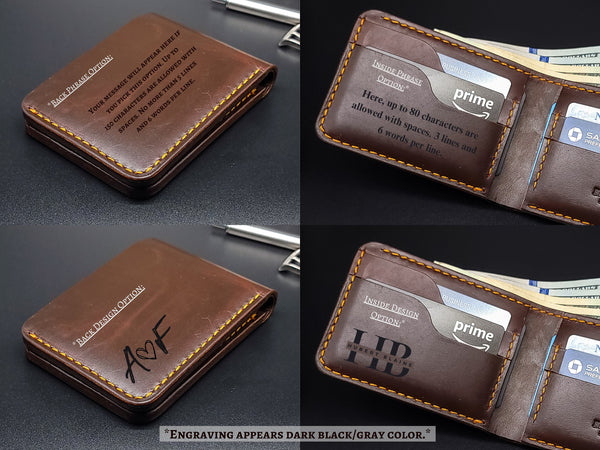 Handmade Full Grain Leather Wallet, Personalized Anniversary & Christmas Gift for Him, Engraved Custom Wallets for Men, Boyfriend, Groomsmen