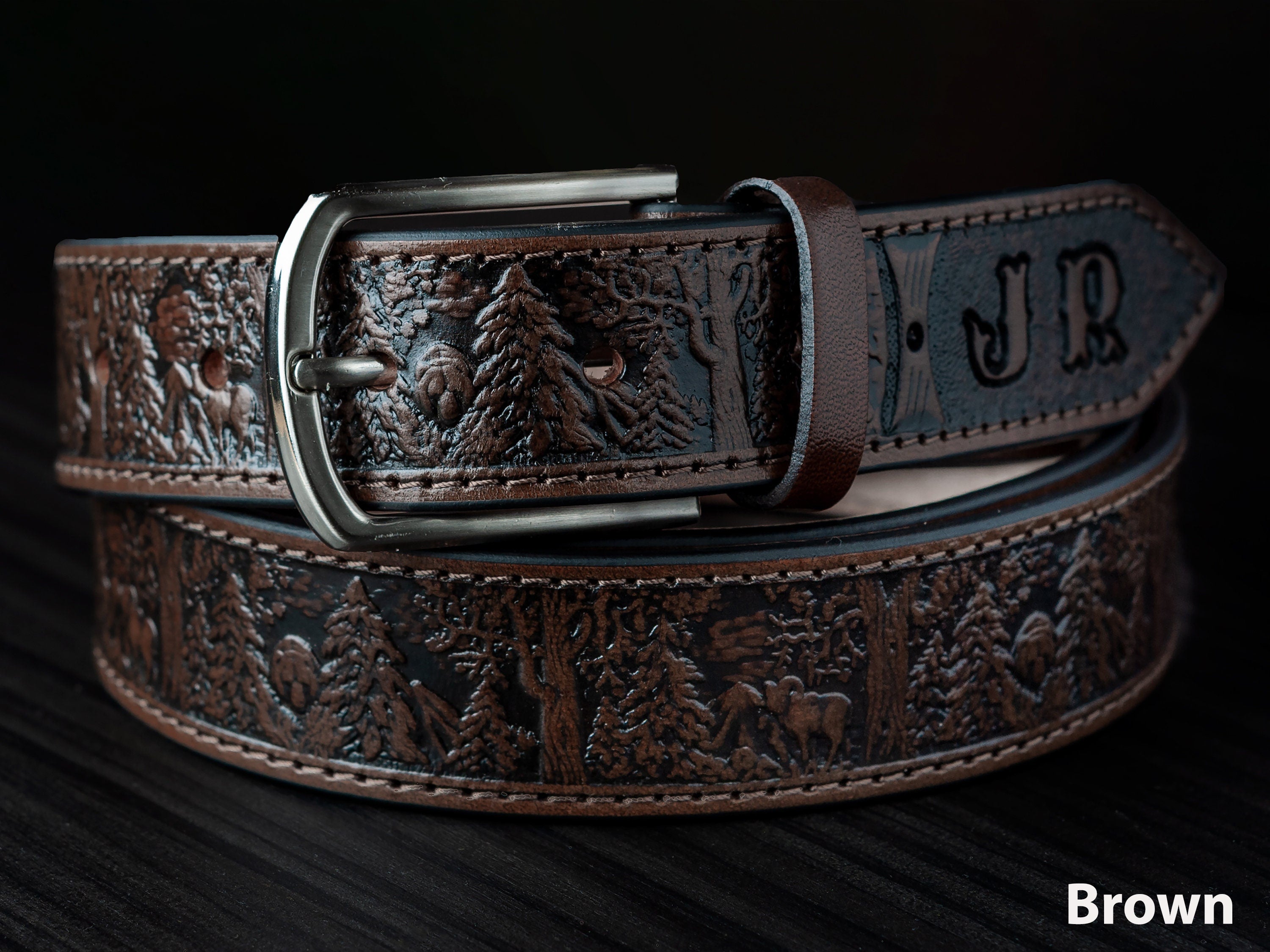 Personalized Leather Belt, Wildlife Leather Wildlife Scene Belt, Anniversary Gift for Him Grooms, Father gift, Gift for Dad