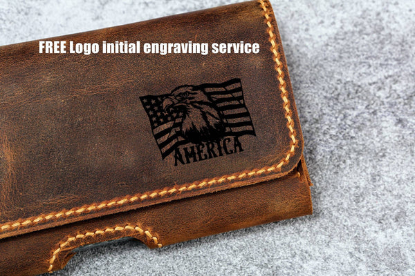 Personalized leather cell phone holster , belt clip on phone case for iPhone 17 16 15 14 13 Pro , brown leather iPhone holster Z03-IP05HS