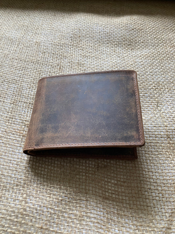 RFID Protected Vintage Buffalo Leather Wallet with 2 ID Windows