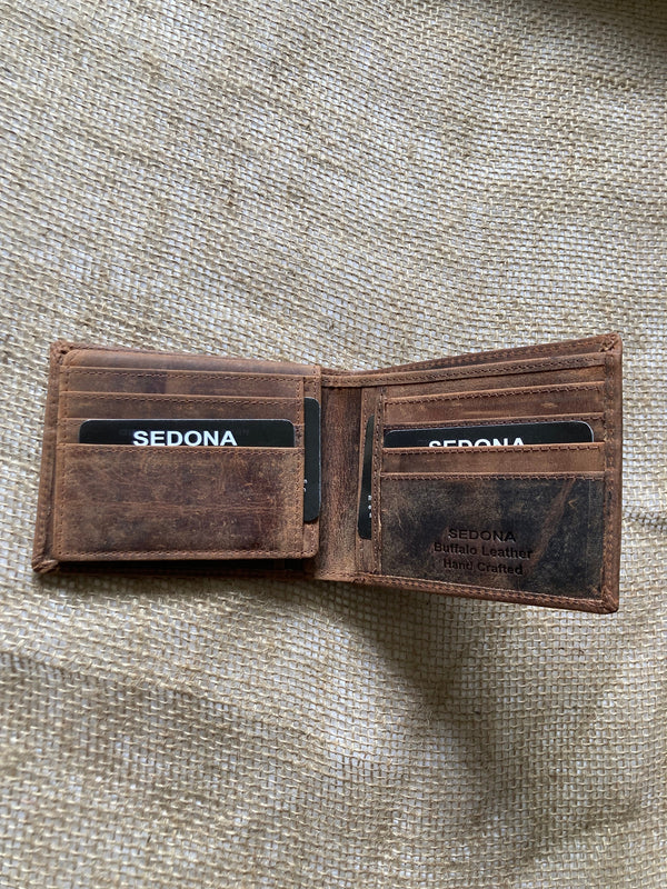 RFID Protected Vintage Buffalo Leather Wallet with 2 ID Windows