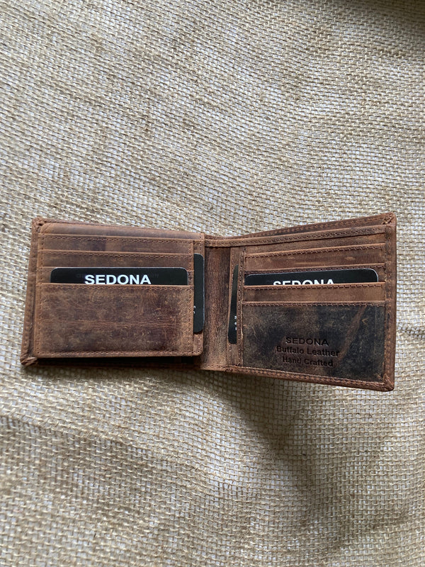 RFID Protected Vintage Buffalo Leather Wallet with 2 ID Windows
