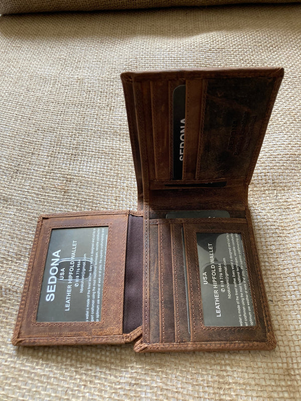 RFID Protected Vintage Buffalo Leather Wallet with 2 ID Windows
