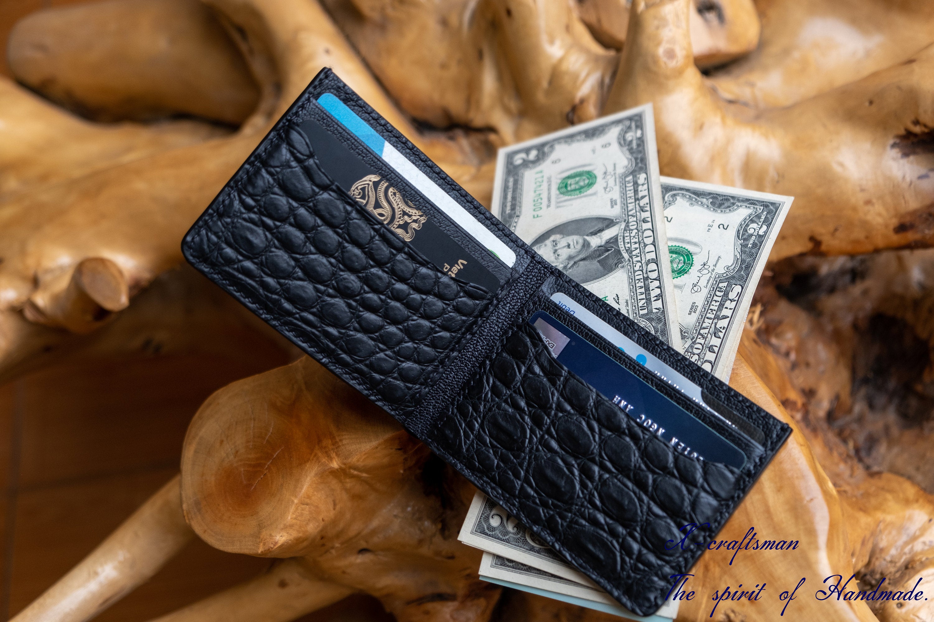 Smallest wallet, Black Alligator Wallet for Men - Minimalist Slim Design