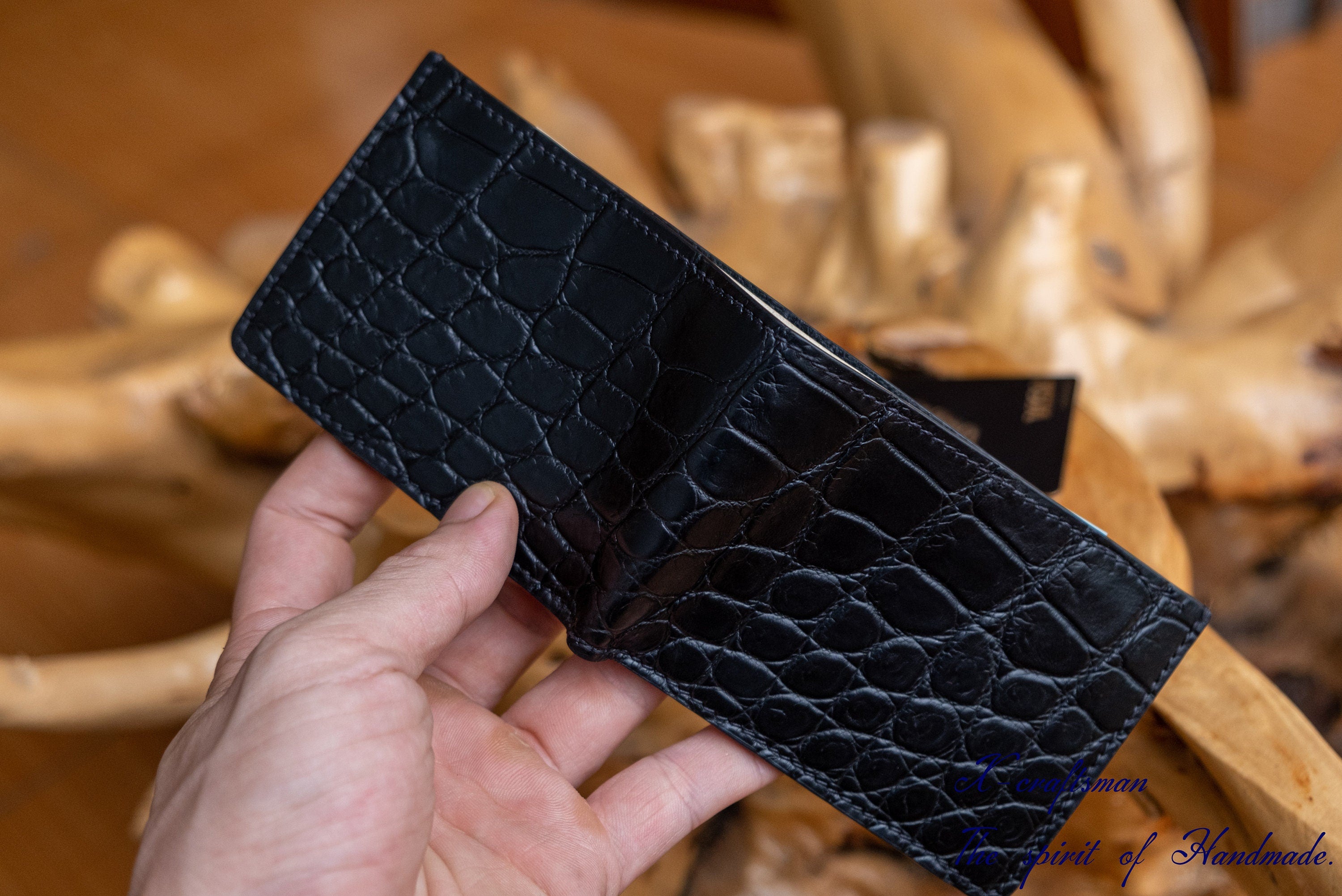 Smallest wallet, Black Alligator Wallet for Men - Minimalist Slim Design