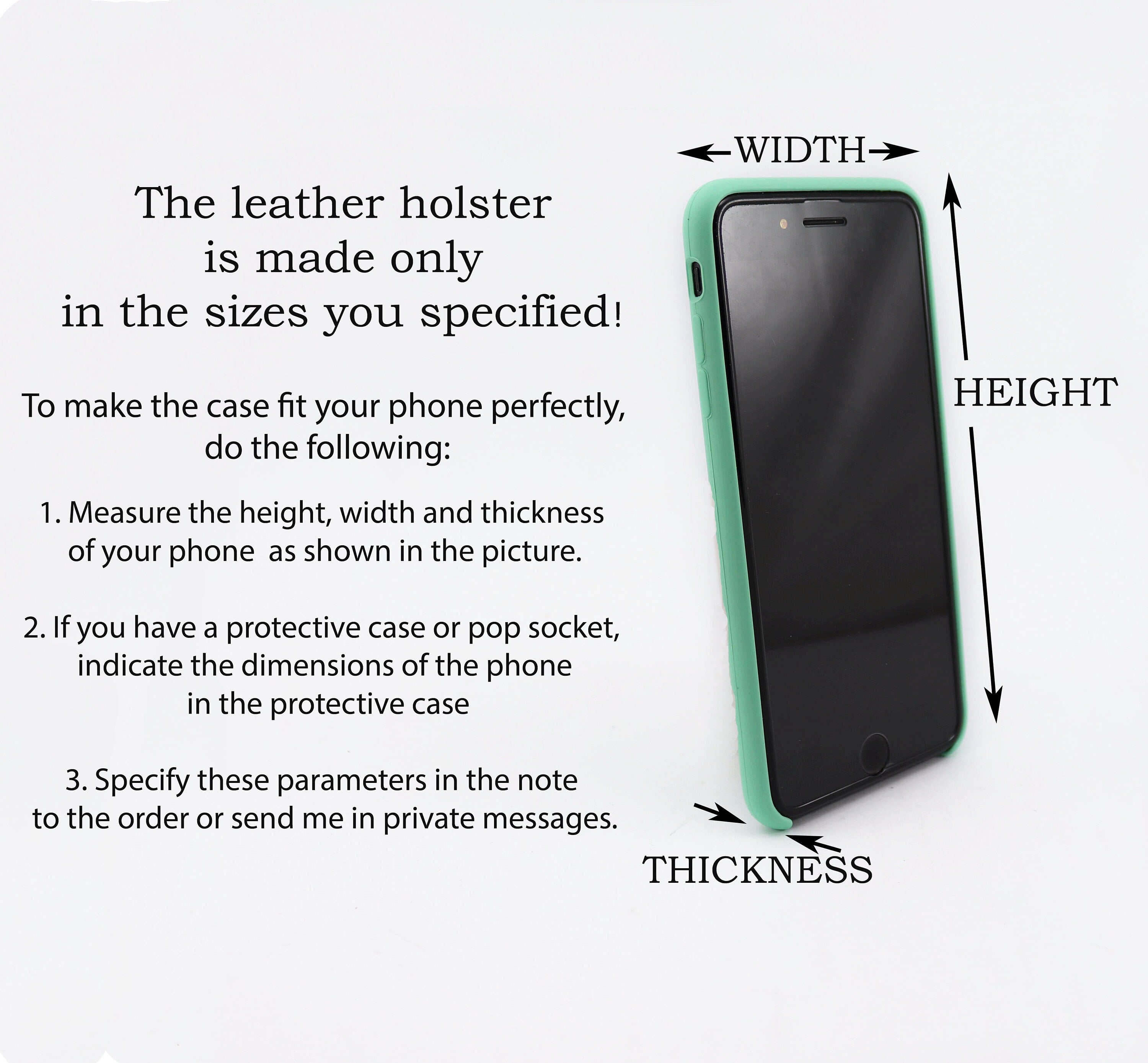 Handmade Leather Phone Holster, Hand-Stitched Belt Case, Crazy Horse Leather, Metal Clip, Custom Size