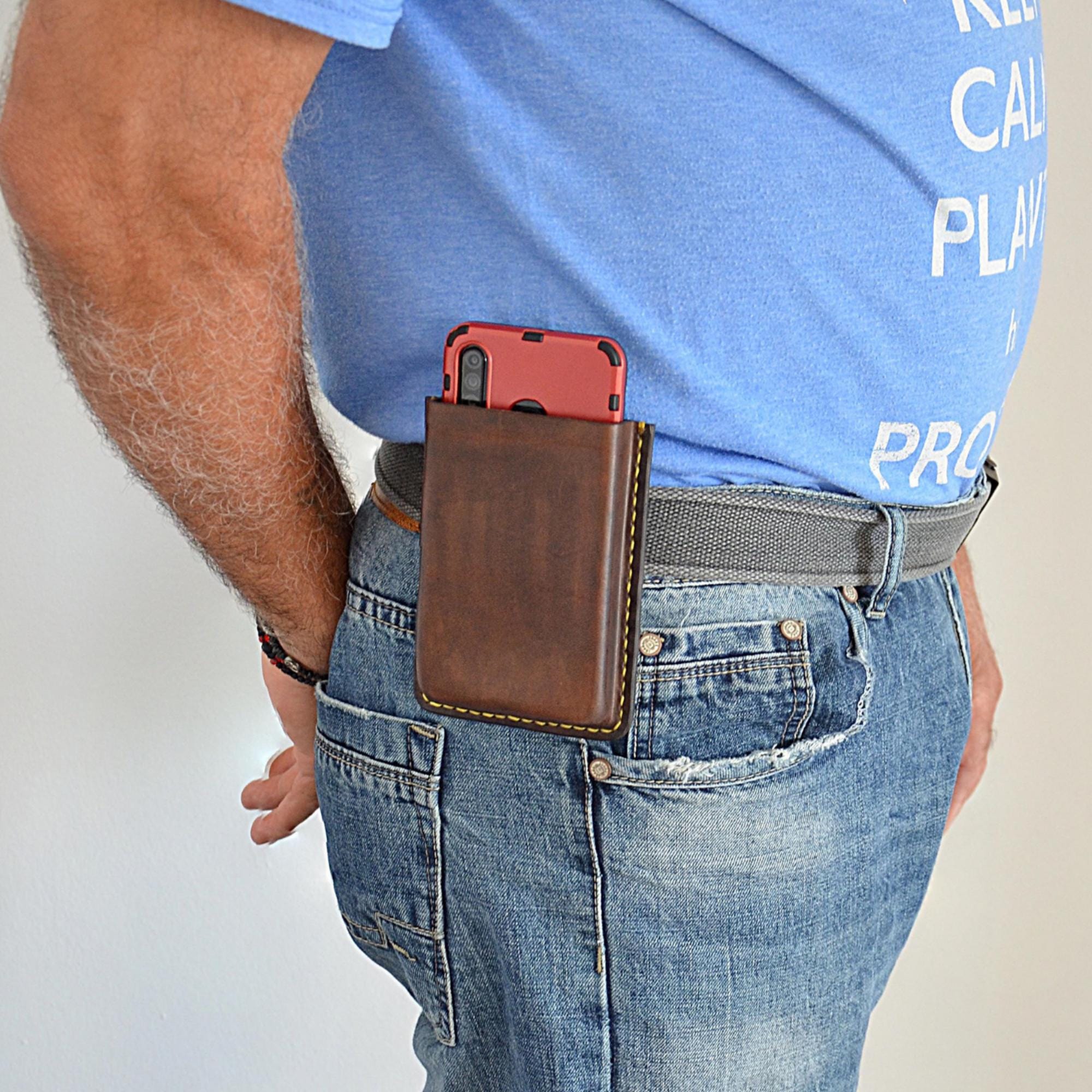Genuine Leather Hand Stitched Cell Phone Belt Case Pouch Holster for iPhone 14 15 16 17 Pro Max Samsung Galaxy S22 S23 S24 S25 Note