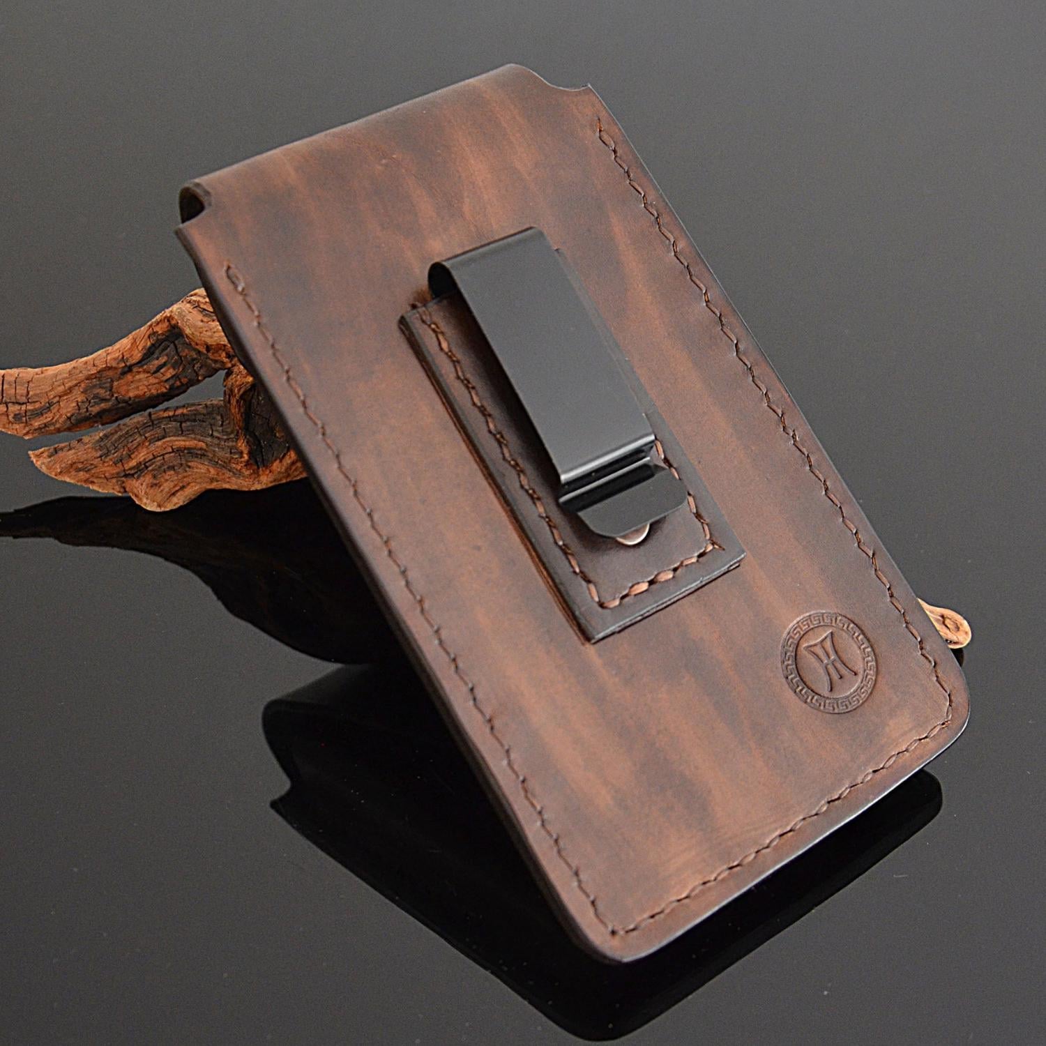 Genuine Leather Hand Stitched Cell Phone Belt Case Pouch Holster for iPhone 14 15 16 17 Pro Max Samsung Galaxy S22 S23 S24 S25 Note